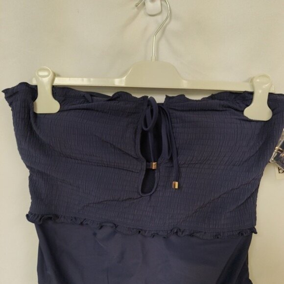 New Women's Wave Solids Tie-Front Bandeau One-Piece Swimsuit Smocked Gold Sz XL - Picture 6 of 8